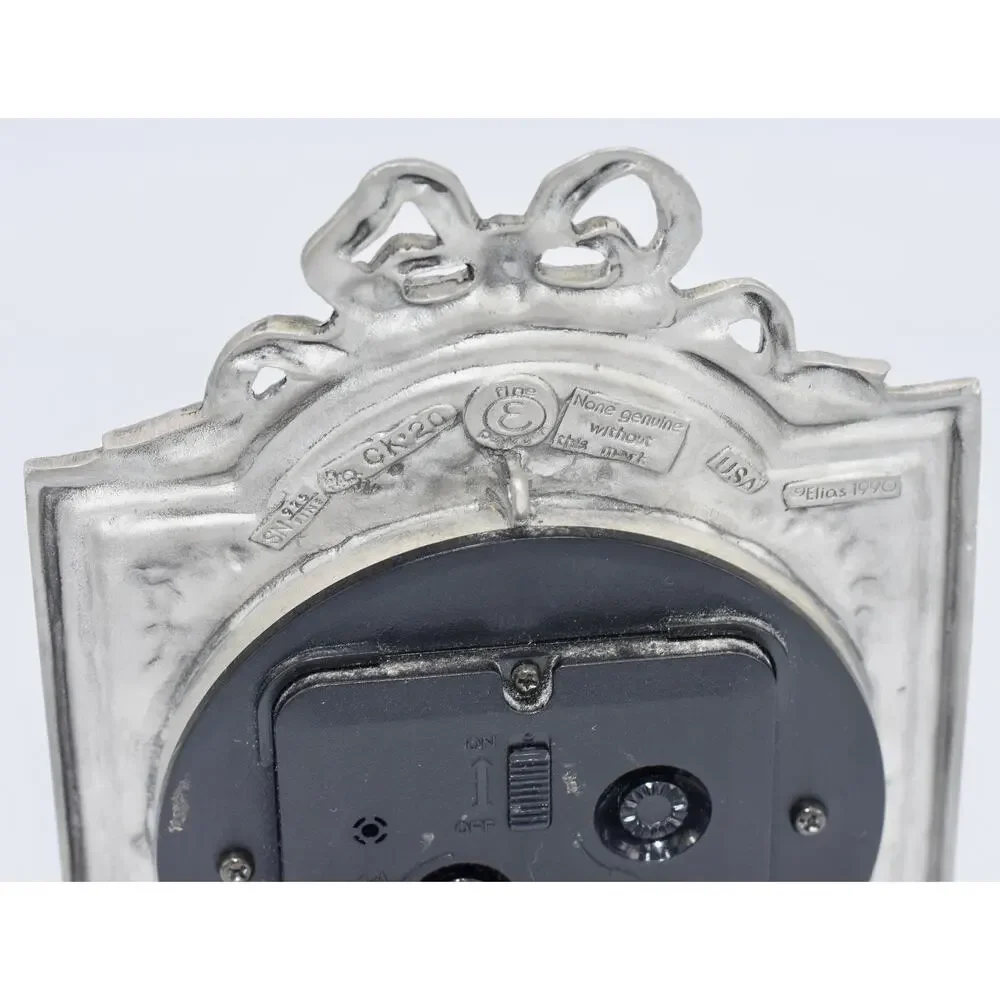 Elias-1990 Pewter 925 Fine Silver Art Nouveau Ornate Alarm Clock